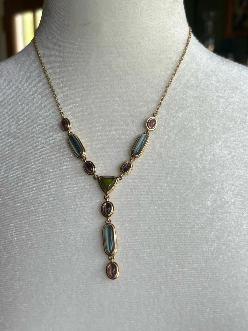 NOS Money Gold-Tone Multicolor Stone Lariat Necklace - Women Jewelry